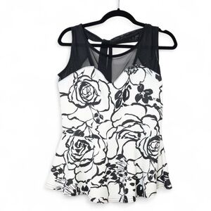 Floral Black and White Women's Mesh Tank Top
